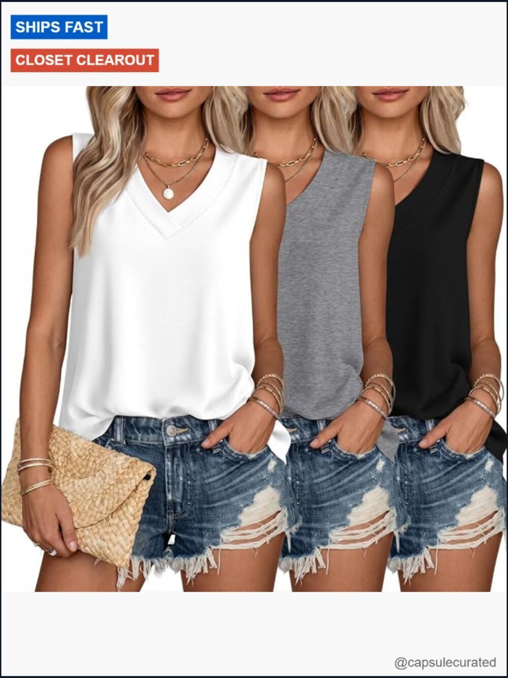 V Neck Tank Tops Sleeveless Loose Fit T-Shirts Summer Casual Tees Vacation